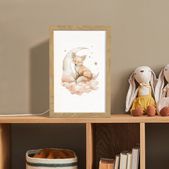Nachtlampje 20x30 cm - Kinder lampje - Vos - Wolken - Maan - Sterren - Tafellamp kinderkamer - Slaapkamer lamp - Bedlamp kinderen - Kinderlampje stopcontact - Wandlamp babykamer - Nachtlampjes van Merkloos — afbeelding 3