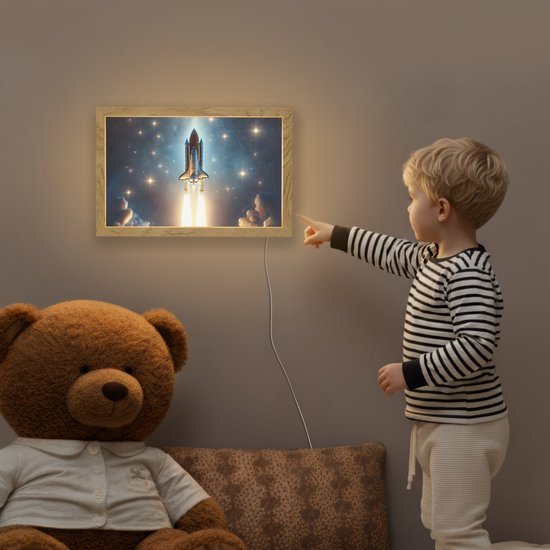 Nachtlampje 30x20 cm - Kinder lampje - Ruimtevaart - Raket - Space - Sterren - Tafellamp kinderkamer - Slaapkamer lamp - Bedlamp kinderen - Kinderlampje stopcontact - Wandlamp babykamer - Nachtlampjes van Merkloos — afbeelding 5