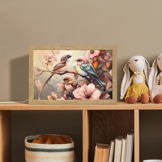 Nachtlampje 30x20 cm - Kinder lamp - Vogels - Bloemen - Roze - Pastel - Tafellamp kinderkamer - Slaapkamer lamp - Bedlamp kinderen - Kinderlampje stopcontact - Wandlamp babykamer - Nachtlampjes van Merkloos — afbeelding 3