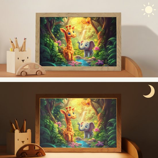 Nachtlampje 30x20 cm - Kinder lampje - Giraf - Olifant - Bloemen - Jungle - Tafellamp kinderkamer - Slaapkamer lamp - Bedlamp kinderen - Kinderlampje stopcontact - Wandlamp babykamer - Nachtlampjes van Decoways — afbeelding 4