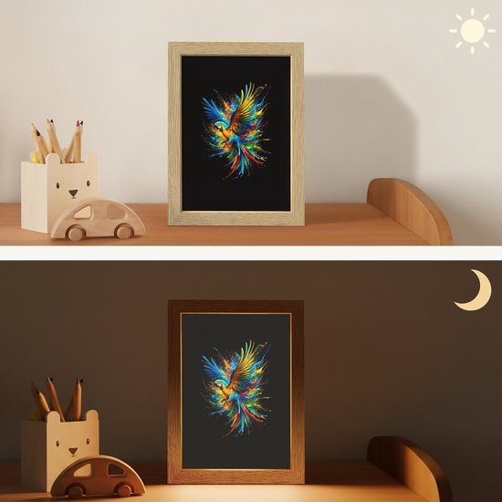 Nachtlampje 15x20 cm - Kinder lampje - Papegaai - Vogel - Dier - Kleurrijk - Verf - Tafellamp kinderkamer - Slaapkamer lamp - Bedlamp kinderen - Kinderlampje stopcontact - Wandlamp babykamer - Nachtlampjes van Merkloos — afbeelding 4