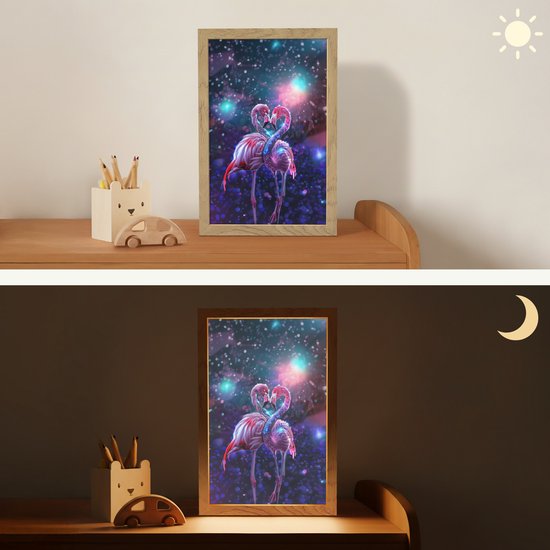 Nachtlampje 20x30 cm - Kinder lampje - Flamingo's - Dieren - Ruimte - Galaxy - Tafellamp kinderkamer - Slaapkamer lamp - Bedlamp kinderen - Kinderlampje stopcontact - Wandlamp babykamer - Nachtlampjes van Merkloos — afbeelding 4