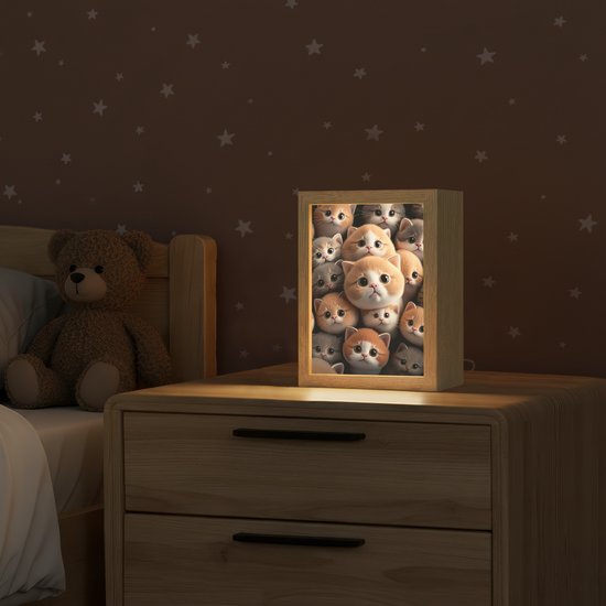 Nachtlampje 15x20 cm - Kinder lampje - Katten - Huisdieren - Kitten - Design - Jongens - Meisjes - Tafellamp kinderkamer - Slaapkamer lamp - Bedlamp kinderen - Kinderlampje stopcontact - Wandlamp babykamer - Nachtlampjes van OnlyWow — afbeelding 2