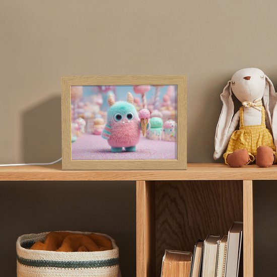 Nachtlampje 20x15 cm - Kinder lampje - Monster - Pastel - Roze - Snoep - Tafellamp kinderkamer - Slaapkamer lamp - Bedlamp kinderen - Kinderlampje stopcontact - Wandlamp babykamer - Nachtlampjes van OnlyWow — afbeelding 3