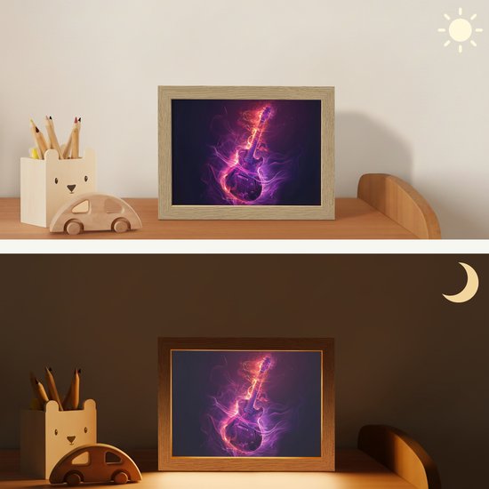 Nachtlampje 20x15 cm - Kinder lampje - Gitaar - Muziek - Rook - Paars - Tafellamp kinderkamer - Slaapkamer lamp - Bedlamp kinderen - Kinderlampje stopcontact - Wandlamp babykamer - Nachtlampjes van Merkloos — afbeelding 4