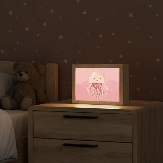 Nachtlampje 20x15 cm - Kinder lampje - Kwal - Zeedieren - Roze - Onderwater - Tafellamp kinderkamer - Slaapkamer lamp - Bedlamp kinderen - Kinderlampje stopcontact - Wandlamp babykamer - Nachtlampjes van Merkloos — afbeelding 2