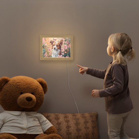 Nachtlampje 20x15 cm - Kinder lampje - Hond - Bloemen - Roze - Tafellamp kinderkamer - Slaapkamer lamp - Bedlamp kinderen - Kinderlampje stopcontact - Wandlamp babykamer - Nachtlampjes van Merkloos — afbeelding 5
