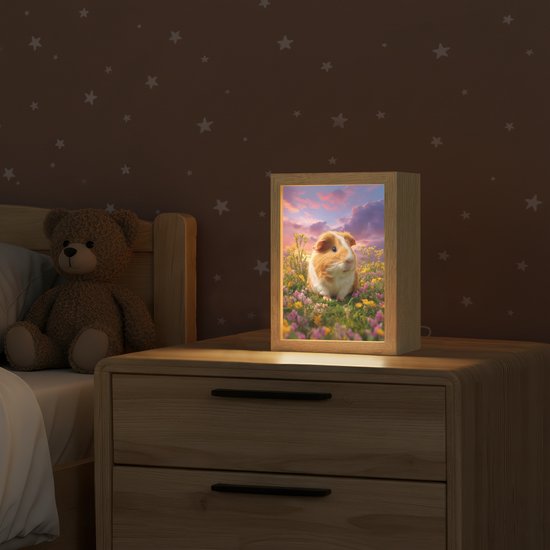 Nachtlampje 15x20 cm - Kinder lampje - Cavia - Kleurrijk - Bloemen - Tafellamp kinderkamer - Slaapkamer lamp - Bedlamp kinderen - Kinderlampje stopcontact - Wandlamp babykamer - Nachtlampjes van Merkloos — afbeelding 2