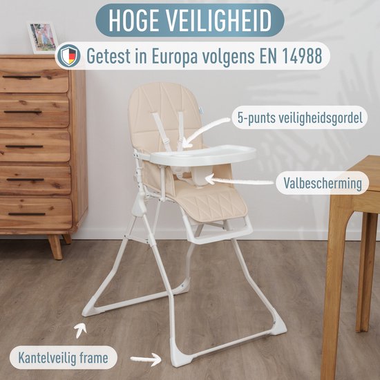 ib style Leno -Kinderstoel - inklapbaar en licht - 5 punts gordel - inclusief Afneembaar Eetblad - Eetstoel voor Baby's en Peuters - Beige van Merkloos — afbeelding 4