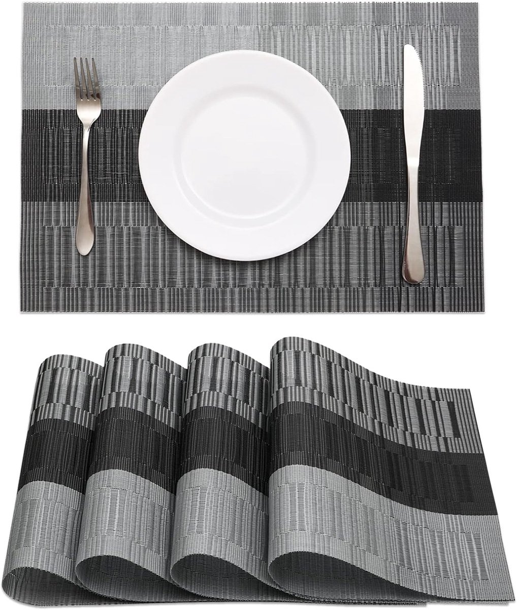 Gigicial Placemat - Tafelmatten - Hittebestendig & Antislip - Set Van 4 - Zilvergrijs Verloop