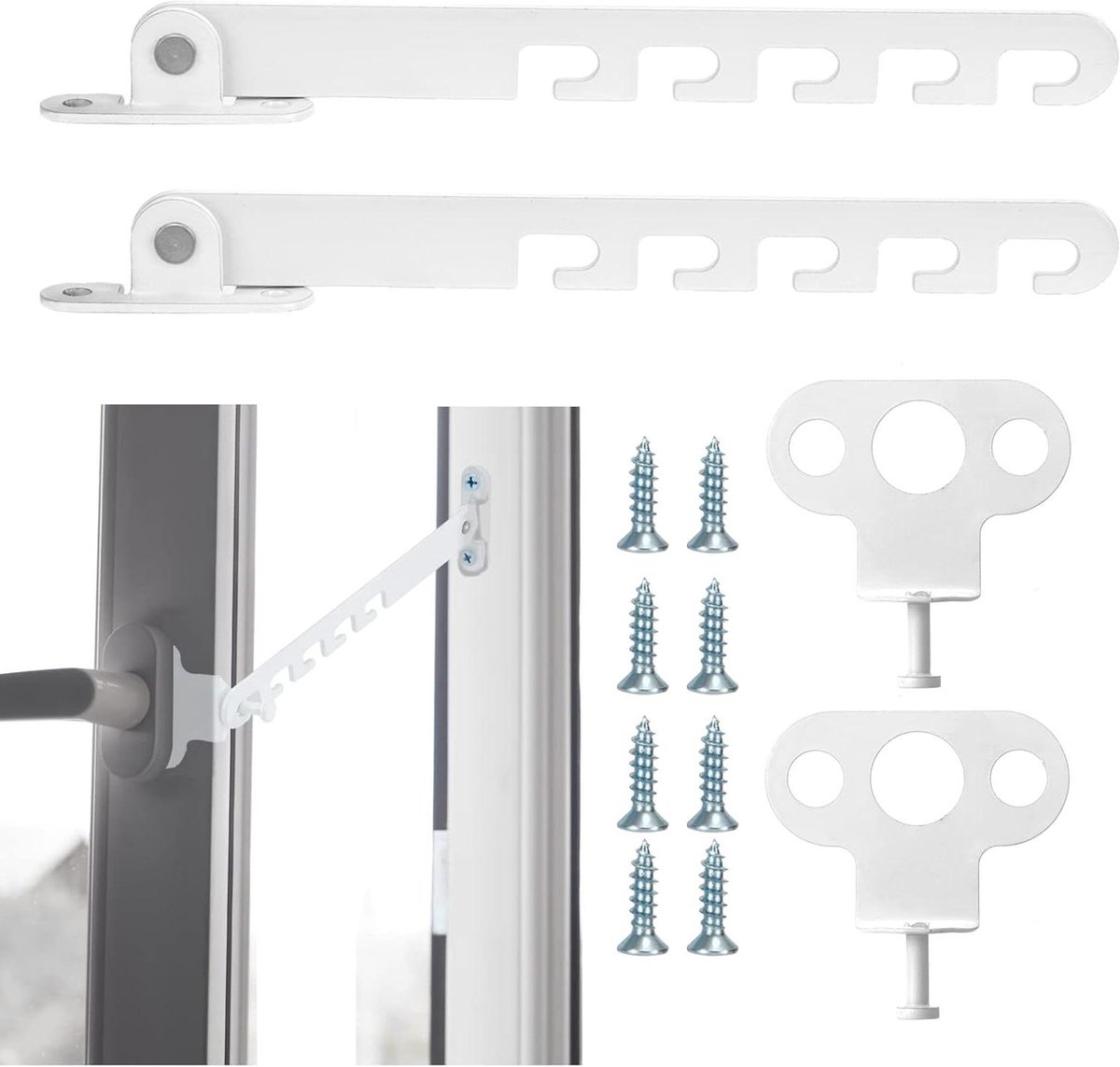 Allecta - Witte Raamgrendels Met 8 Schroeven - Kantelregelaar - Raamstopper - Set van 2 Stuks