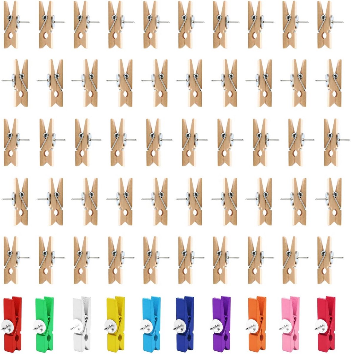 60 Houten Fotoclips met Punaises voor Prikbord - Ideaal voor Foto's en Decoratie