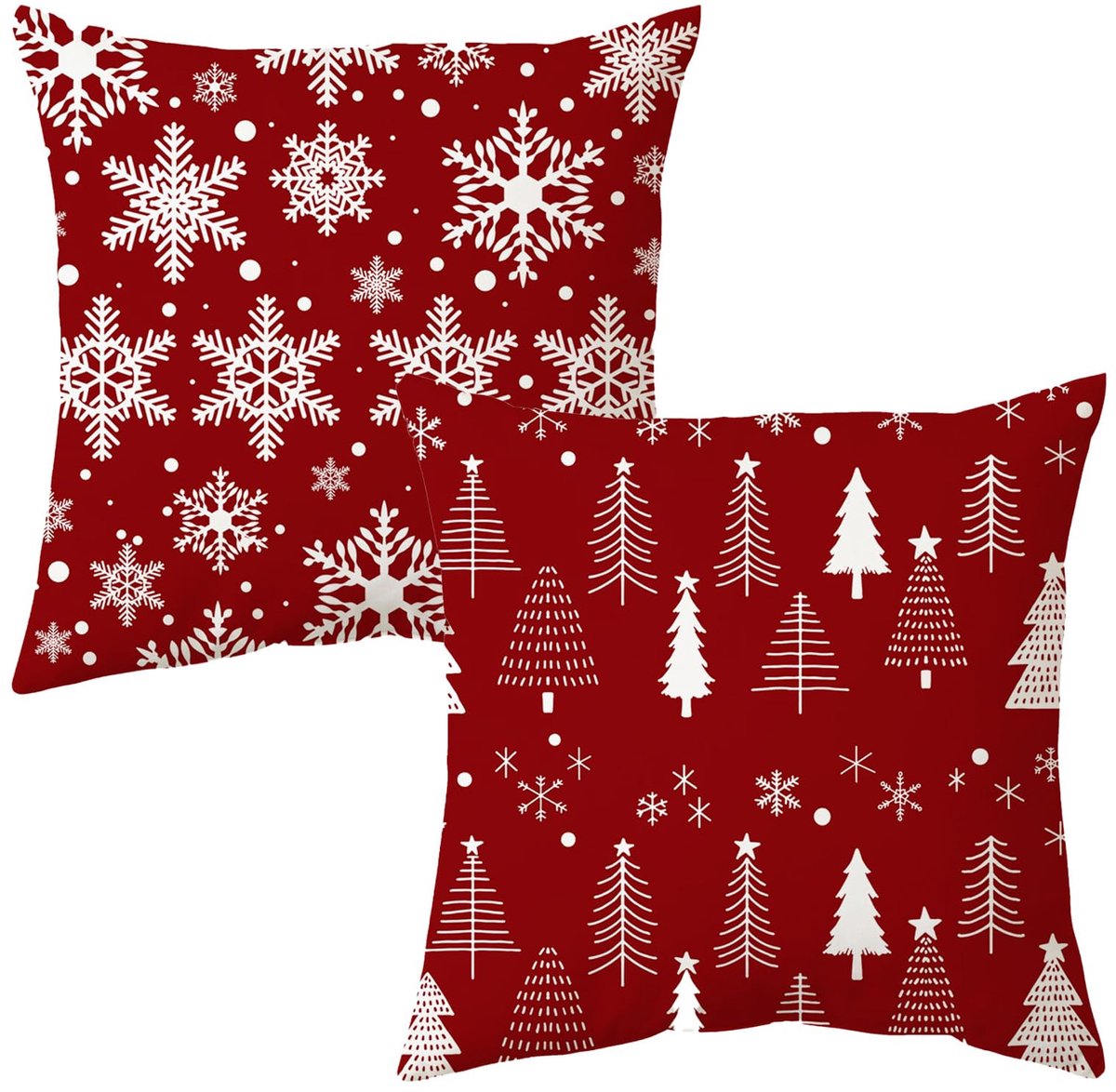 Unyqoos Set van Twee Decoratieve Kussenslopen voor Kerstmis in Rood Katoenlinnen