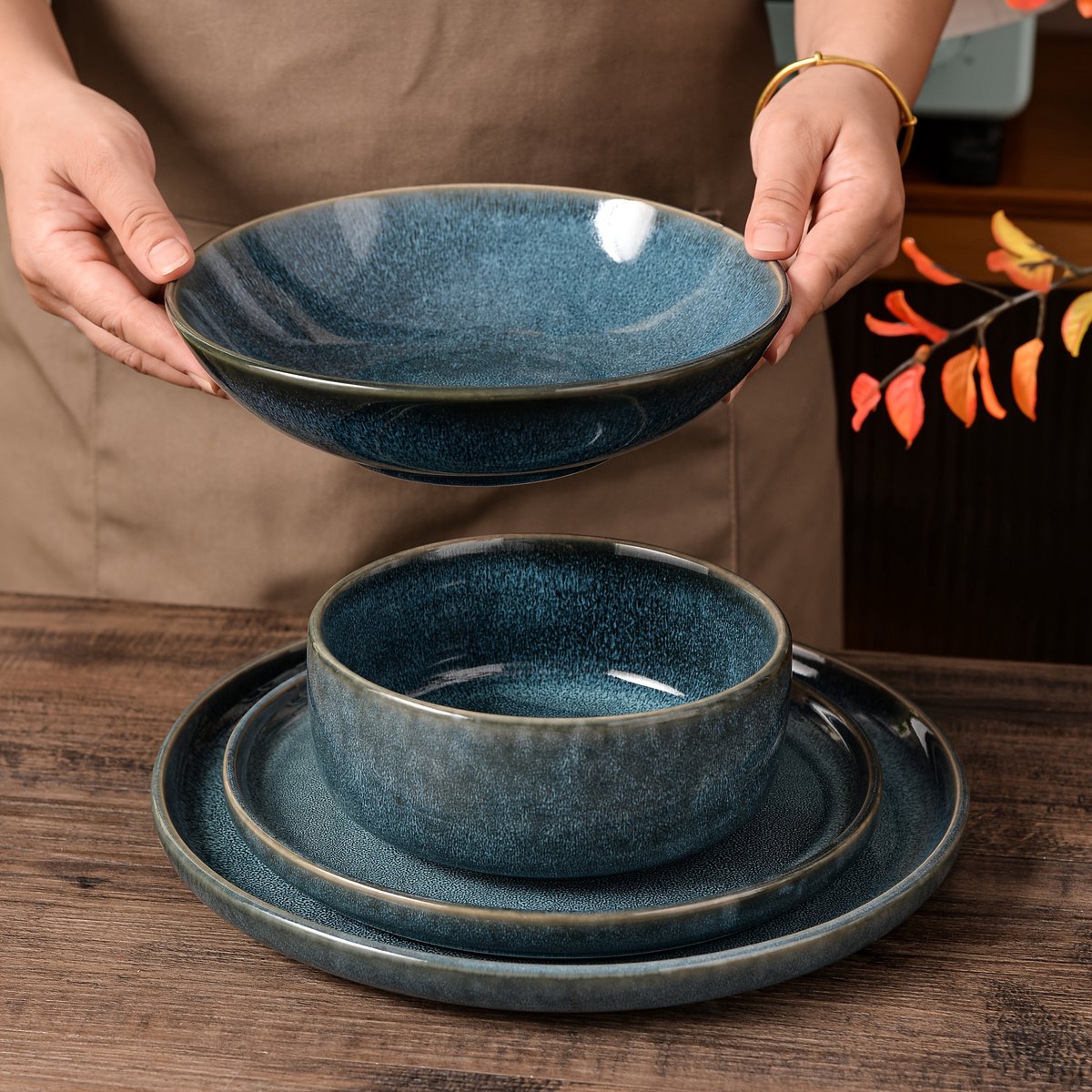 ML 14 Groene Keuken Eetsets -delige Diner Sets voor 4/6 Personen - Krasbestendigt Serveerset-Borden (Dessertbord) En Kommen