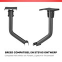 Twee zwarte metalen verstelbare beugels voor versnellingspook van Fanatec, Logitech en Thrustmaster.