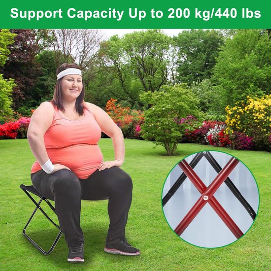 Ynkkvre - opvouwbare kruk 30 cm - campingkruk draagbaar tot 200 kg - inklapbare stoel met draagtas - ideaal voor vissen, reizen, wandelen, barbecue, tuin en strand - zwart — afbeelding 3
