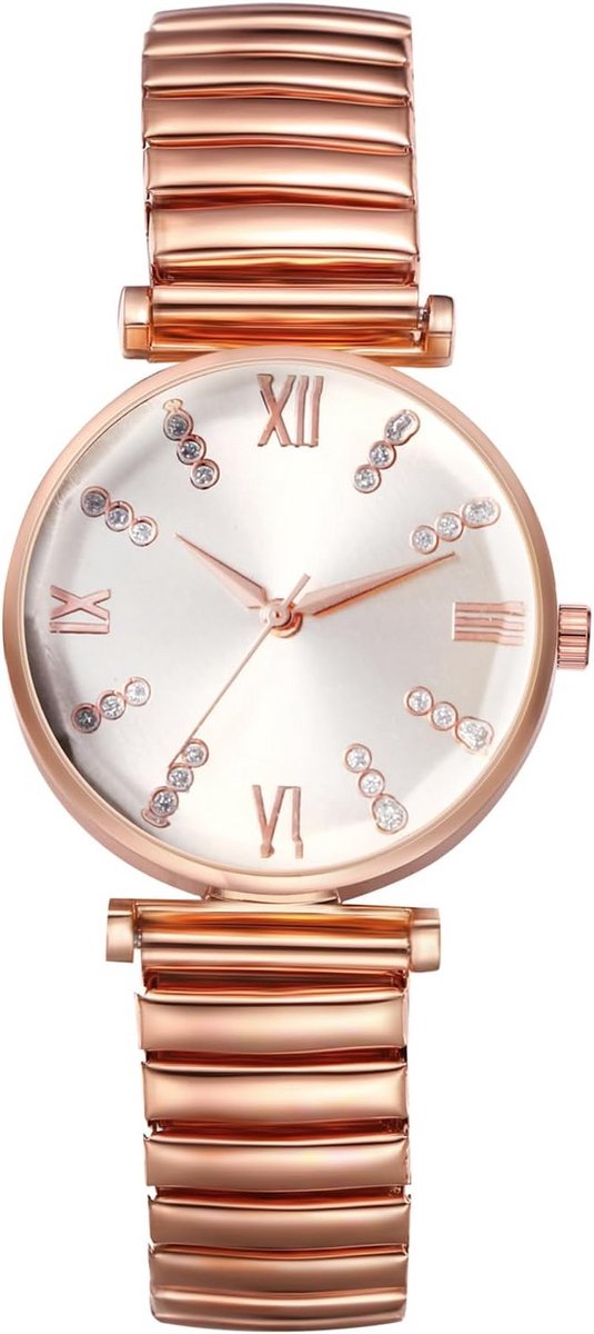 Dameshorloge Analoog Kwarts met Elastische RVS Band en Romeinse Cijfers - Gemakkelijk Afleesbaar