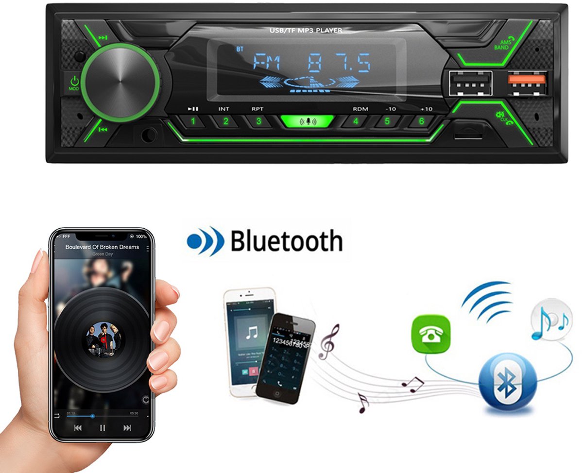 ESSGOO Autoradio met Bluetooth voor auto's - USB, AUX en Handsfree - Afstandsbediening - Enkel DIN Auto Radio met Ingebouwde Microfoon