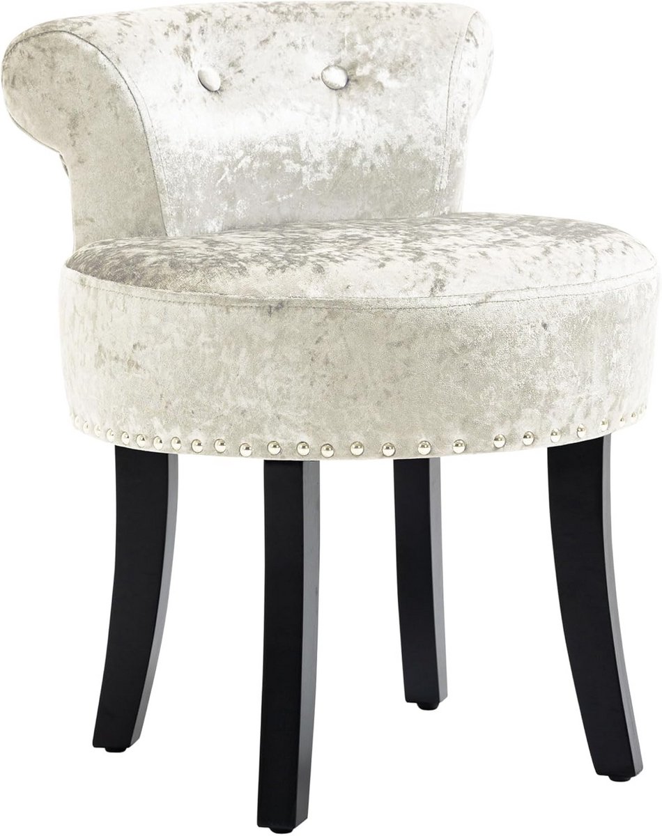 Fluwelen kaptafelkruk met houten poten, 62 cm hoog, beige