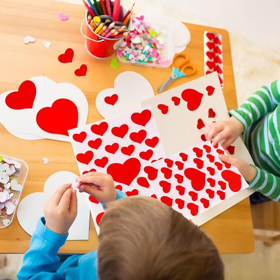 500 stuks Valentijnsdag rode hartstickers, 1 inch glitter