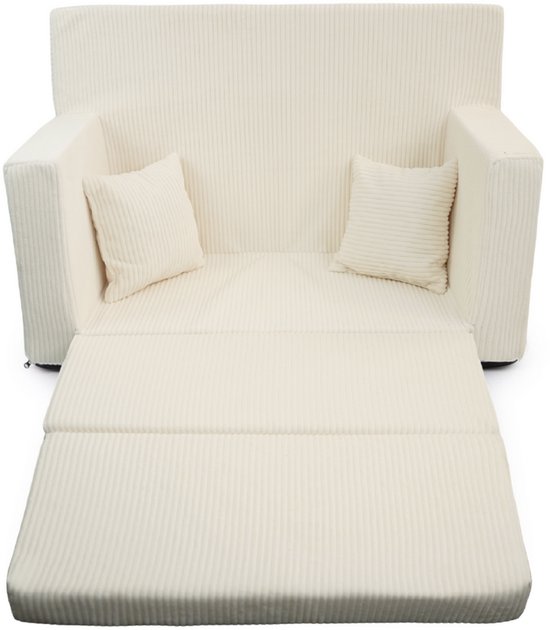 Flumi opvouwbare mini kindersofa van ribfluweel - zachte kinderbank met uitklapfunctie en afneembare hoes, crème van Merkloos — afbeelding 4