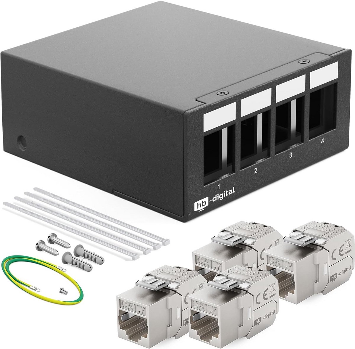 4-Poorts Patchpaneel 1U voor Keystone Modules CAT7 RJ45 STP - Volledig Afgeschermd