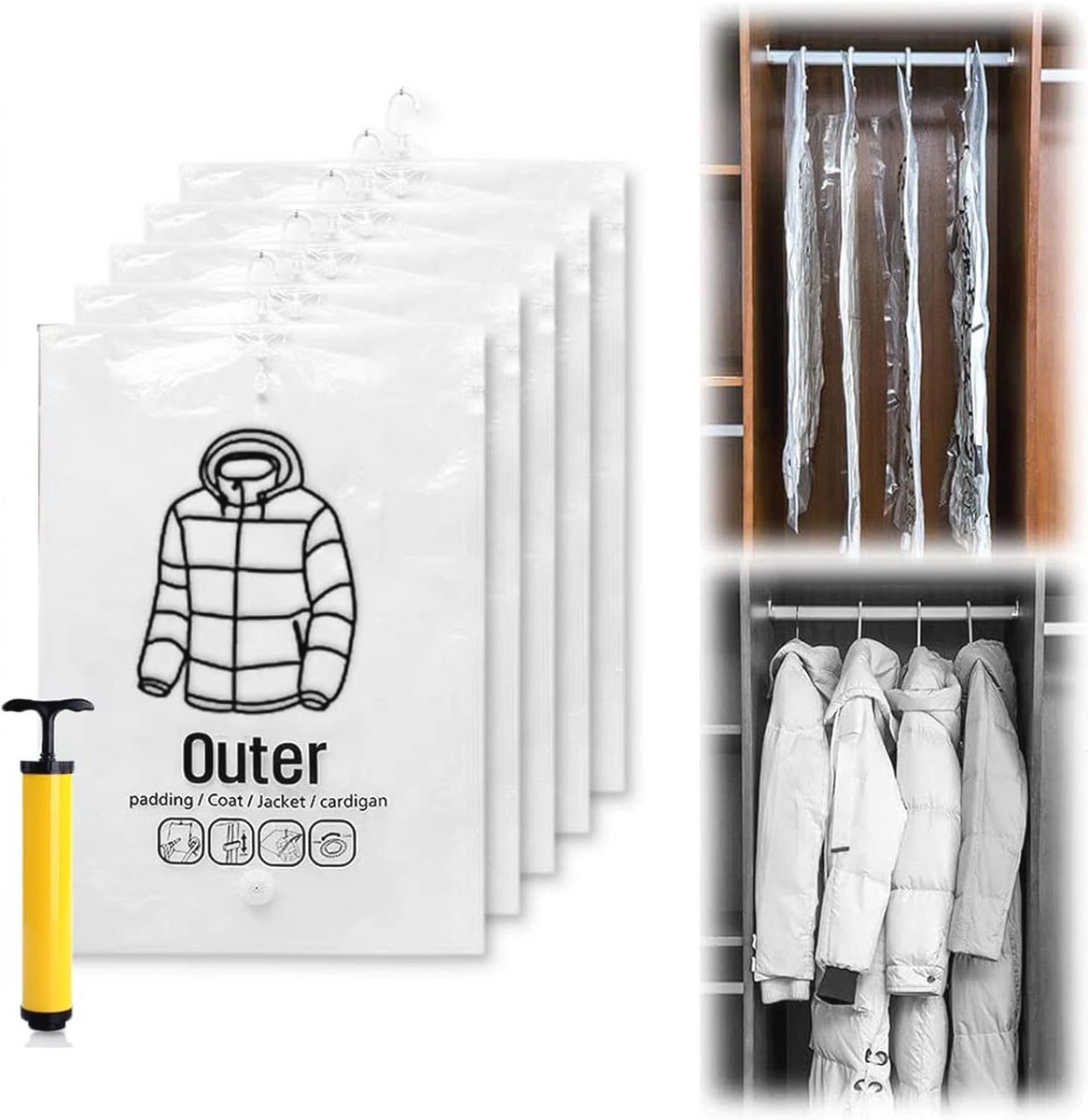 Ruimtebesparende Hangende Vacuümopbergzakken voor Kleding (5 Stuks, Medium)