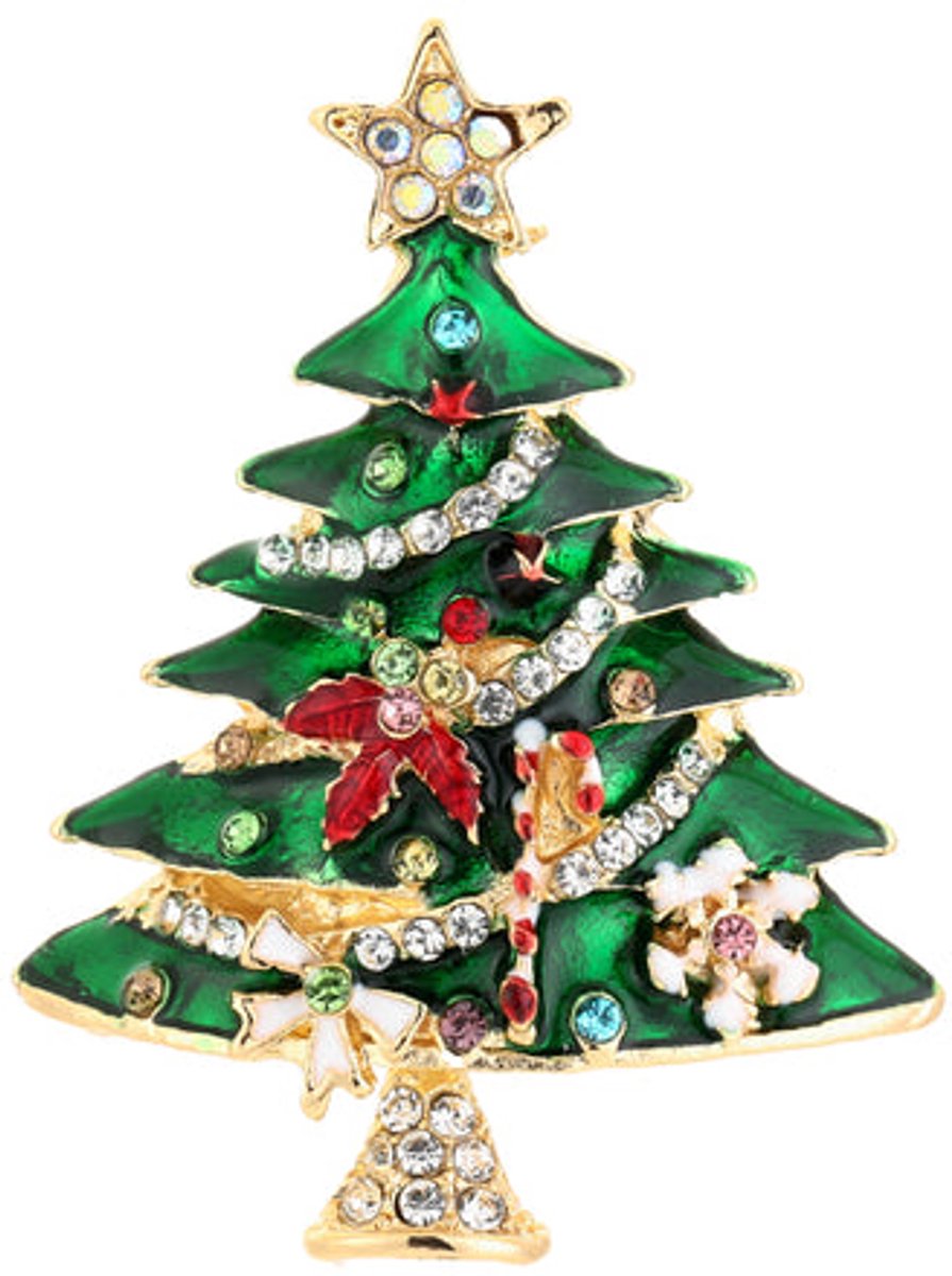 Kerst broche - Broche met kerstboom - Michelle Bijoux - Kerstboom - Sieraden kerst - Kerst sieraden - Kerst cadeau - Stainless steel - Nikkel vrij - Cadeau voor dames - Sierspeld