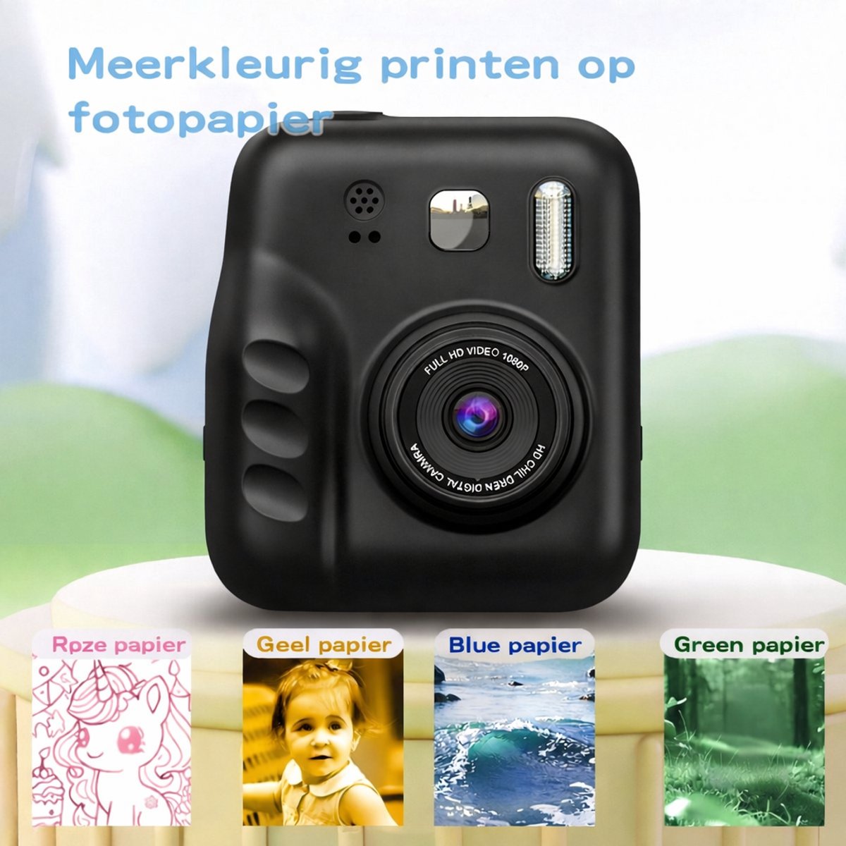 Jumalu Instant Camera – 2.4" HD Camera met Selfie Functie – 1080p – Inclusief 4 Rollen Fotopapier – Direct Print Camera voor Kinderen – Zwart thumbnail 2
