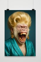 Affiche Singe - Affiches Animaux - Cheveux Blonds - Anthropomorphe - Fantaisie - Mode - Décoration Murale Salon - Papier 180 grammes - S7243AZ - Format 50 x 70 cm