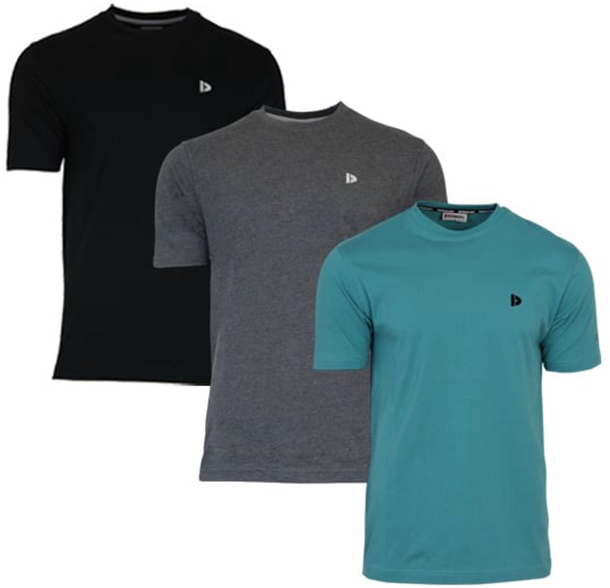 3-Pack Donnay - T-shirt (Vince) - Sportshirt - Heren - Black/Charcoal/Teal Blue (763) - maat 3XL