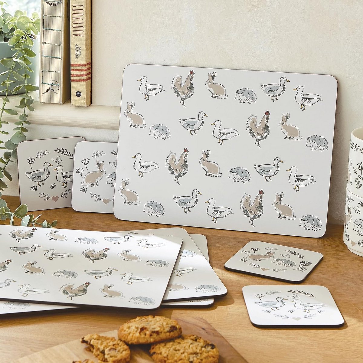 Set van 4 tafelmatten met Brits landhuisdesign - 100% katoen