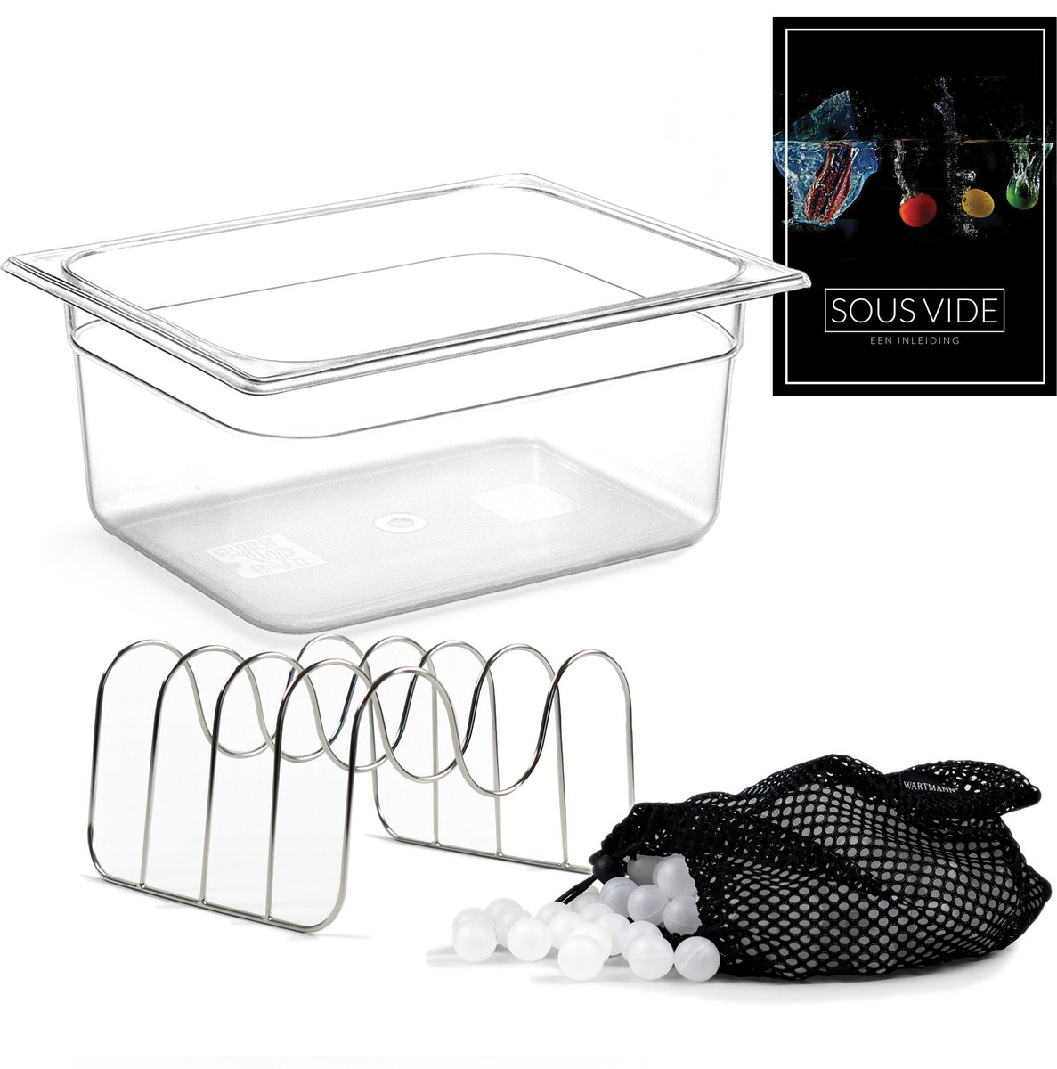 Wartmann Sous Vide Set - BPA Vrije Waterbak 12L - Thermische Isolatieballen - RVS Rekje - Incl. Digitaal Sous Vide Handboek - Vaatwasserbestendige - Energiezuinig