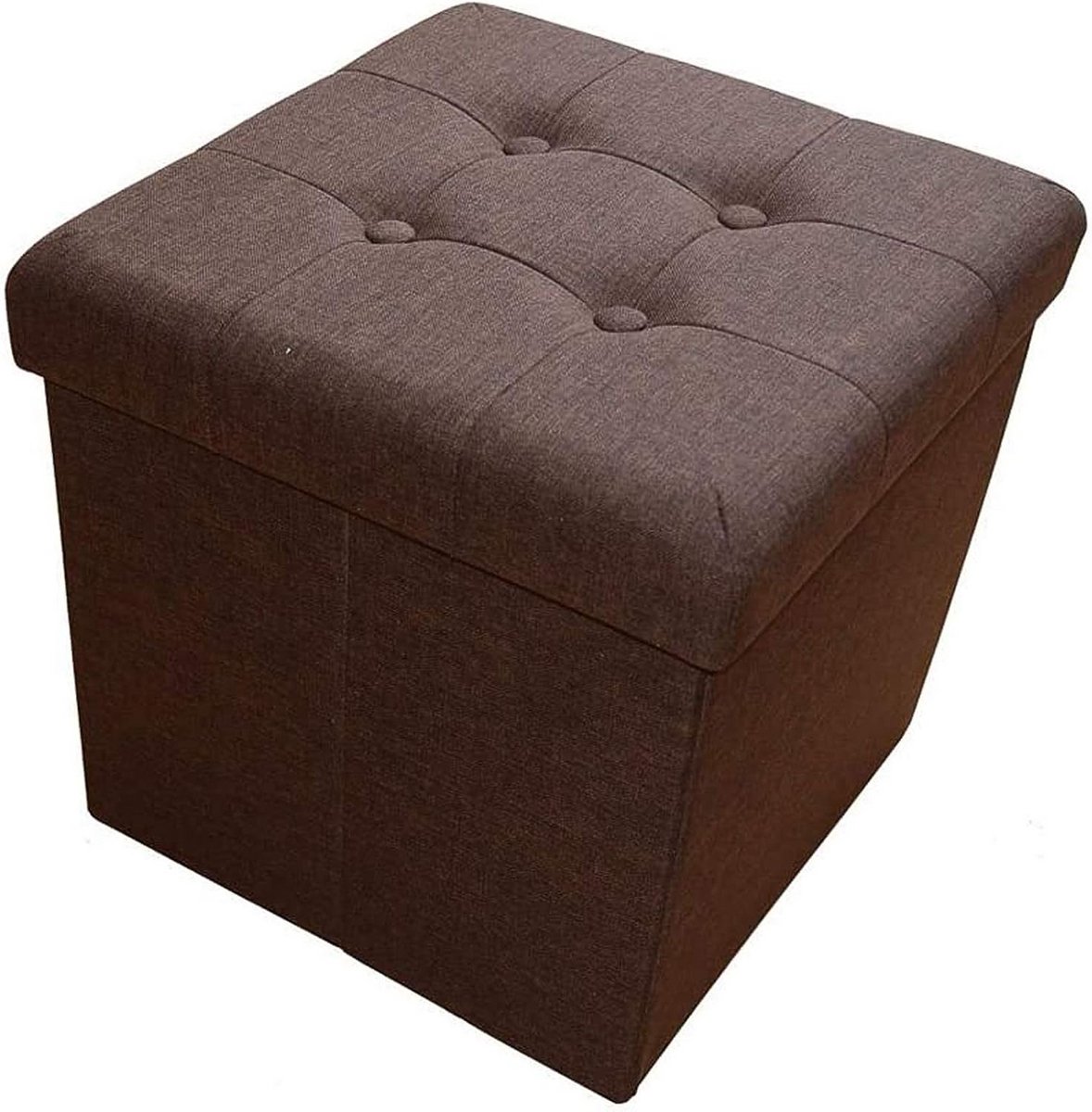 Opvouwbare Opbergkruk met Deksel - Donkerbruin Linnen Zitbank en Voetenbank (38x38x38 cm)