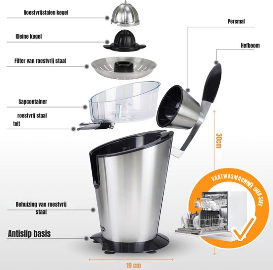 RVV® Citruspers electrisch - Citruspers - Sinaasappelpers - Zilver - ‎20cm x 20cm x 31cm van Merkloos — afbeelding 5