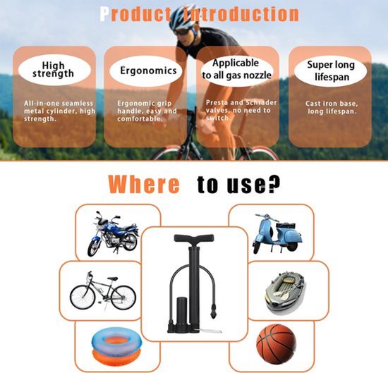 Draagbare fietspomp - mini-staande pomp - 1 stuk - zwart — afbeelding 4