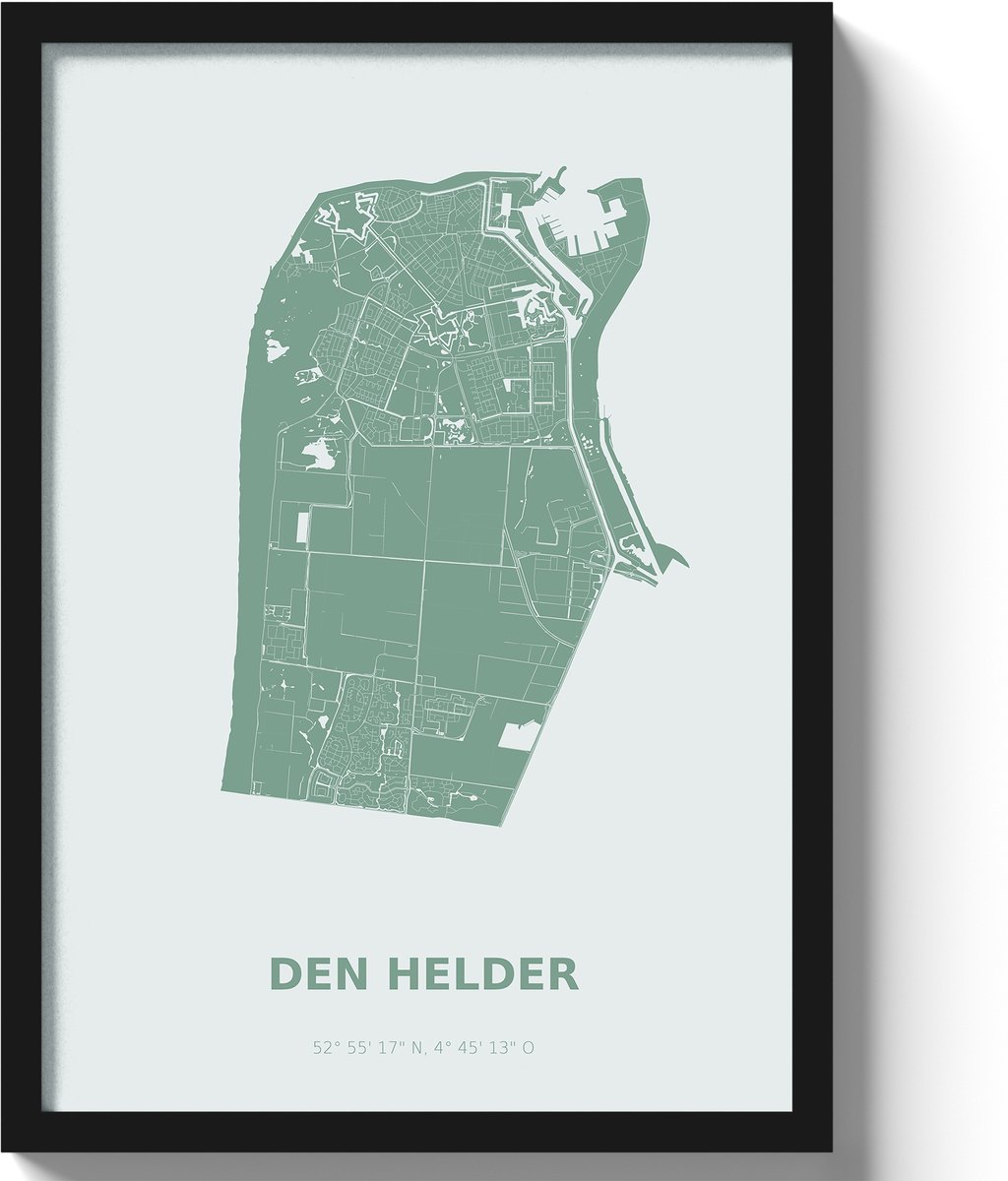 Poster Den Helder A2 - 42 x 59,4 cm - Groen Inclusief lijst (Zwart MDF)