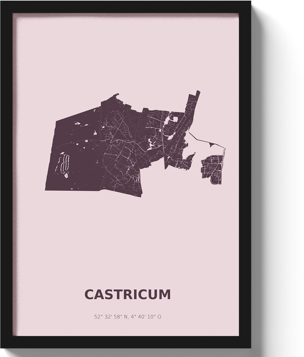 Poster Castricum A2 - 42 x 59,4 cm - Paars Inclusief lijst (Zwart MDF)