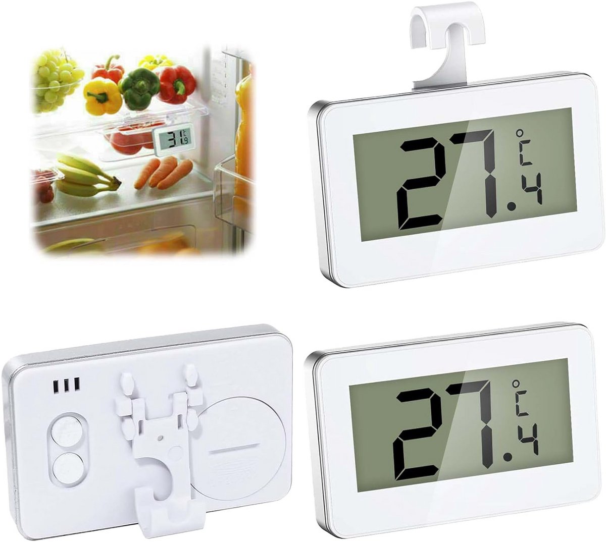 Digitale Koelkastthermometer met Groot LCD-Scherm - 3 Stuks - Vrieskastthermometer met Alarm en Vorstbeveiliging
