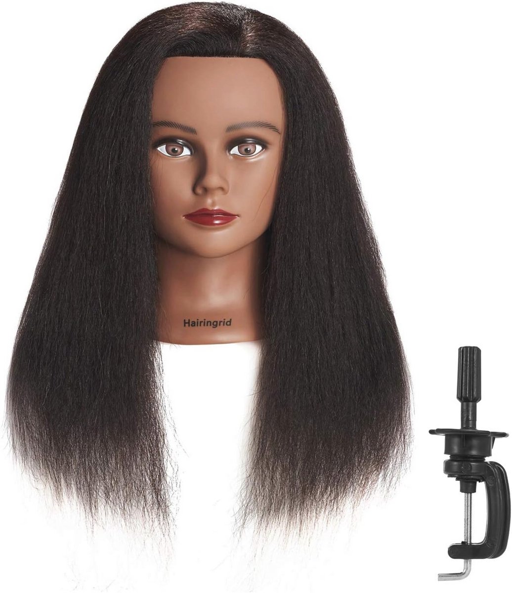 Mannequin Hoofd 16 inch - Oefenpop met 100% Echt Haar voor Kappers en Stylisten