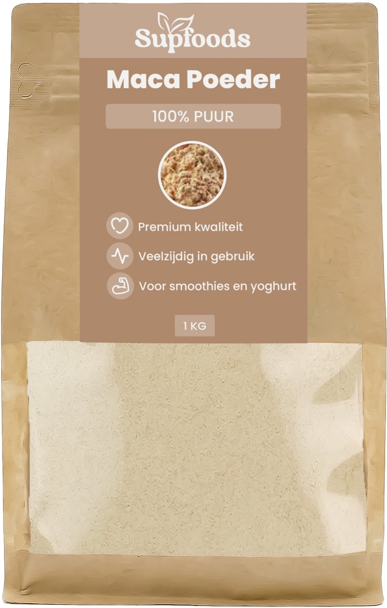Maca Poeder 100% Puur - 1kg - Premium 4 Soorten Maca Mix (Rood, Paars, Geel en Zwarte Maca) - Voor Smoothies, Yoghurt & Bakken