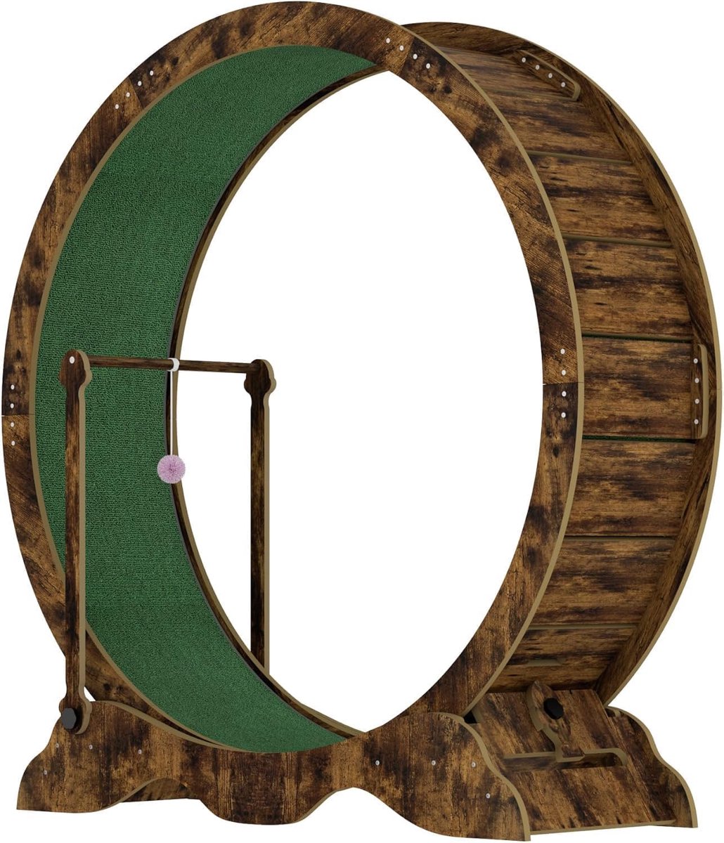 Katten Loopwiel - Looprad voor Kat - Wiel voor Katten - Kattenwiel - Cat Wheel - Stevig Hout - Maat L - 114 cm - bruin -Tot 20 kg