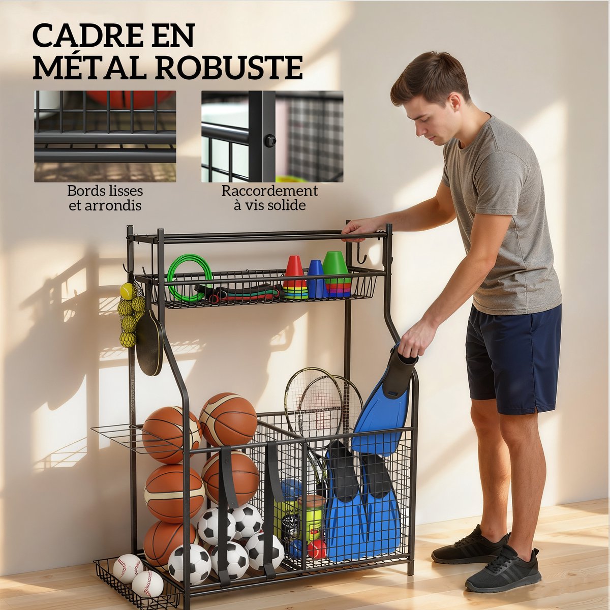 SPORTNOW - Organizer voor sportartikelen - Metaal - 92x42x109cm - Zwart — cadeau in Sport & Outdoor - foto 7