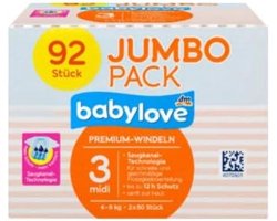 Babylove luiers maat 3 midi 4-9 kg 92 stuks
