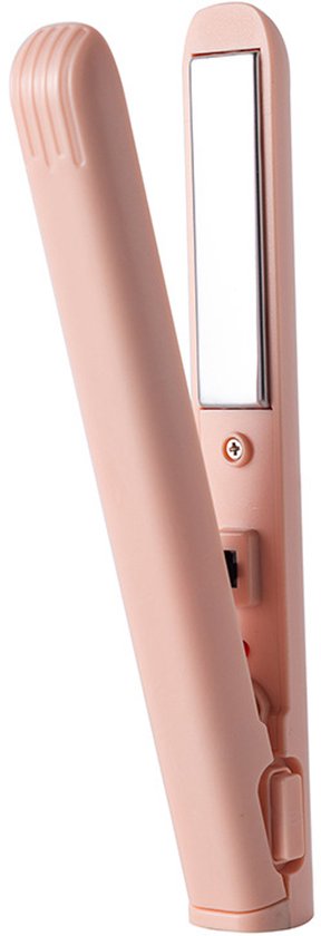 Mini stijltang met dubbele functie - krulborstel - stijltangen-voeding - Geschikt voor kort haar - Kunststof - Roze - 10,5 × 8,7 × 33,4 cm