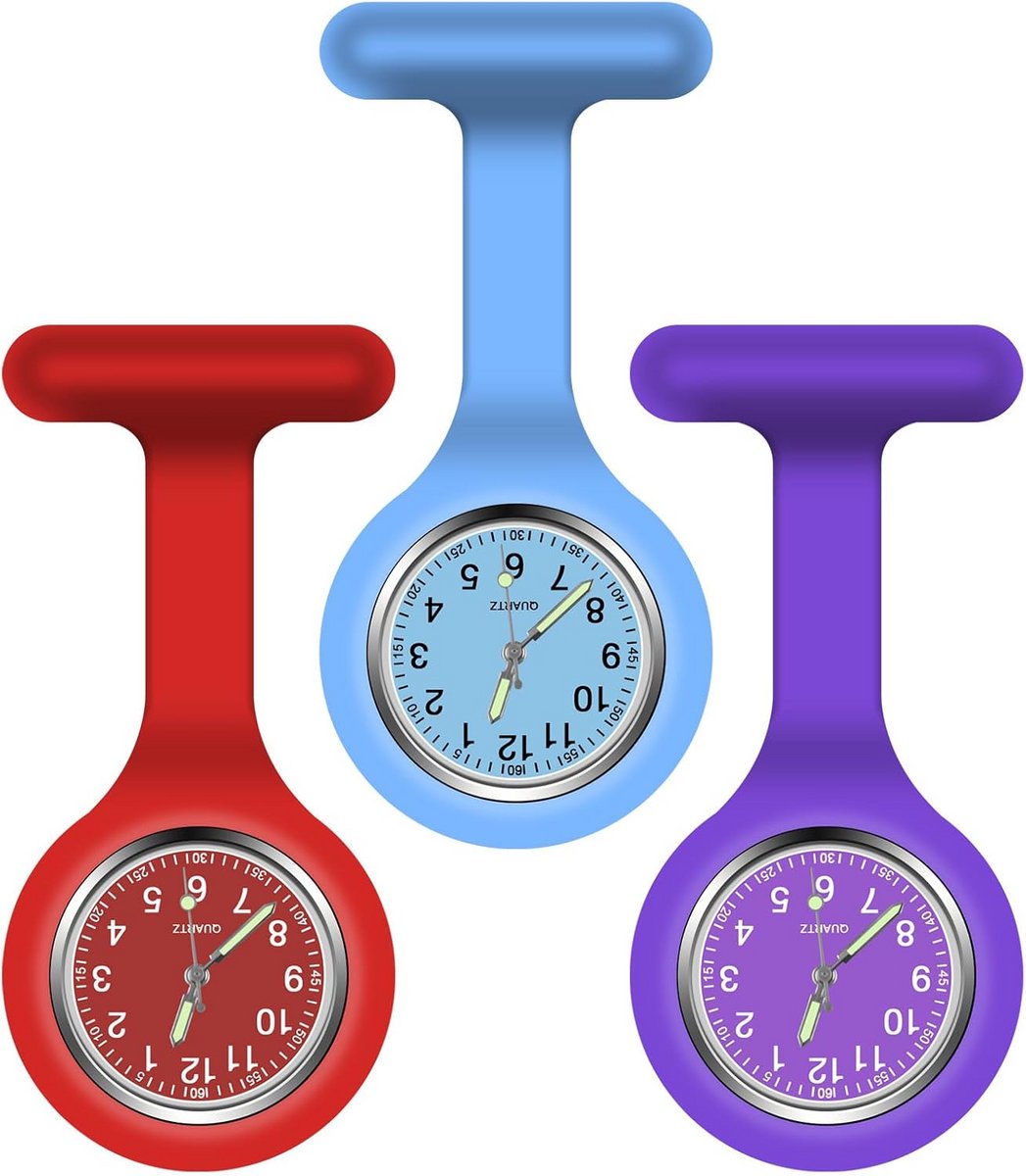 3-Pack Lichtgevend Verpleegkundigen Horloge Broche - Fob Horloge met Veiligheidsspeld voor Medisch Personeel