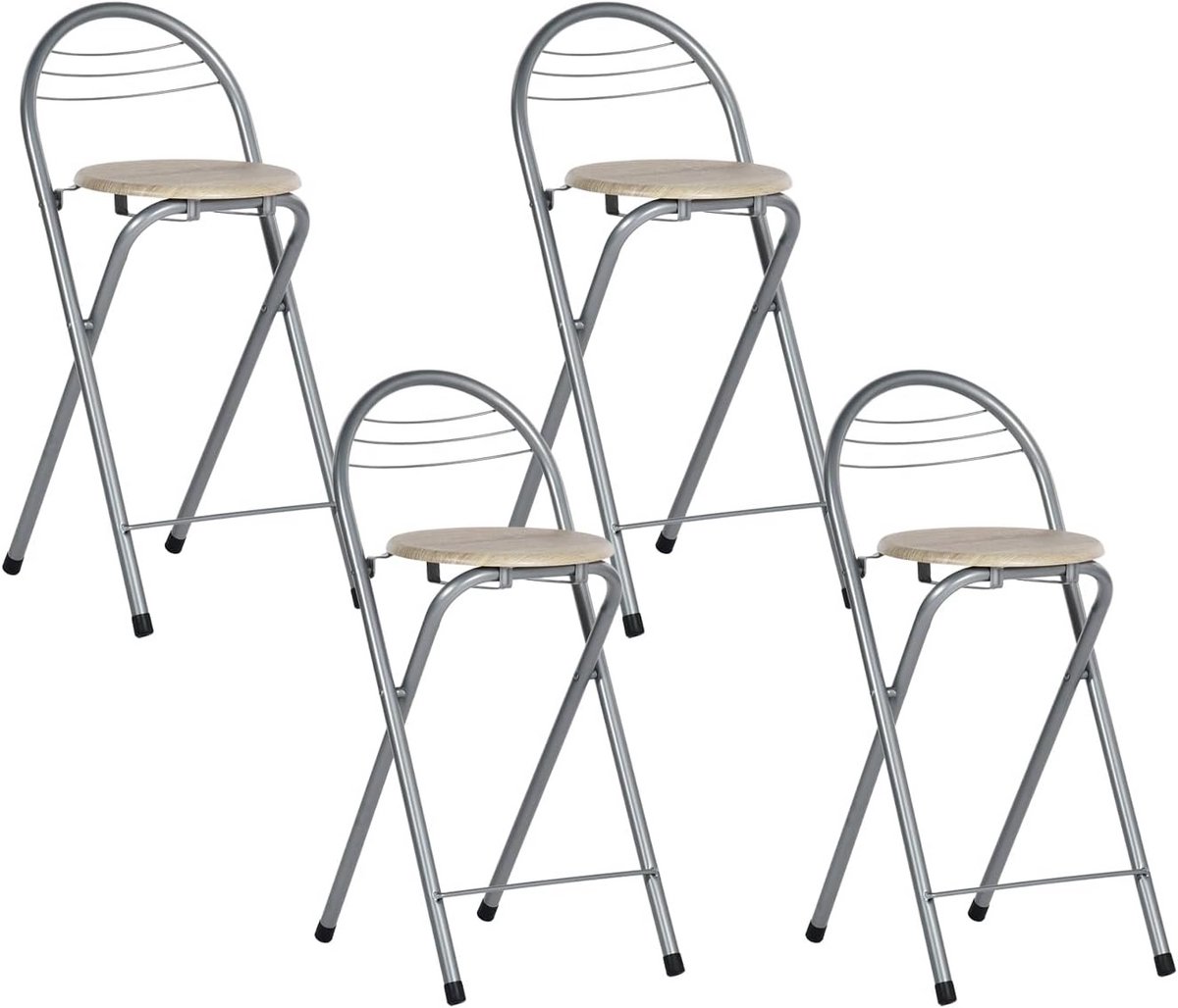 Set van 4 Hoge Opvouwbare Barkrukken met Rugleuning – Zithoogte 57 cm