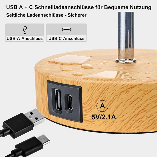 Set van 2 Dimbare Nachtkastlampen met USB-oplaadpoorten - Moderne Tafellampen voor Slaapkamer en Woonkamer van Merkloos — afbeelding 3