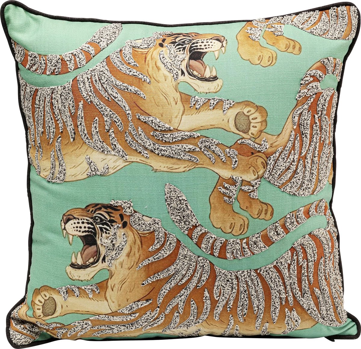 Unyqoos Stijlvol sierkussen met tijgermotief en mintgroene tint voor elegant interieur, Sierkussen, Vierkant, Veelkleurig, Polyester