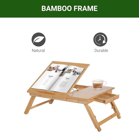 Uitklapbare Bamboe Laptoptafel met Lade - Verstelbaar en Opvouwbaar Bedtafeltje — afbeelding 4
